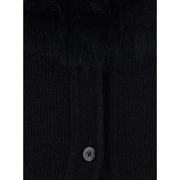 Black Long Dress with High Fur Collar in Wool for Women
