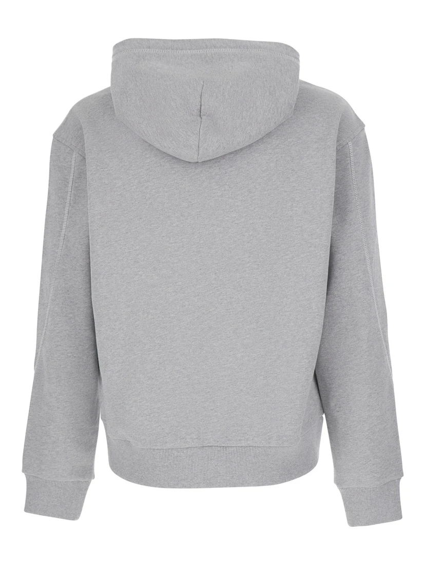 Grey Hooded sweatshirt with logo lettering usl front in cotton man