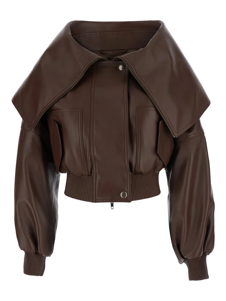 WRAP COLLAR BLOUSON IN SMOOTH LIGHT LEATHER
