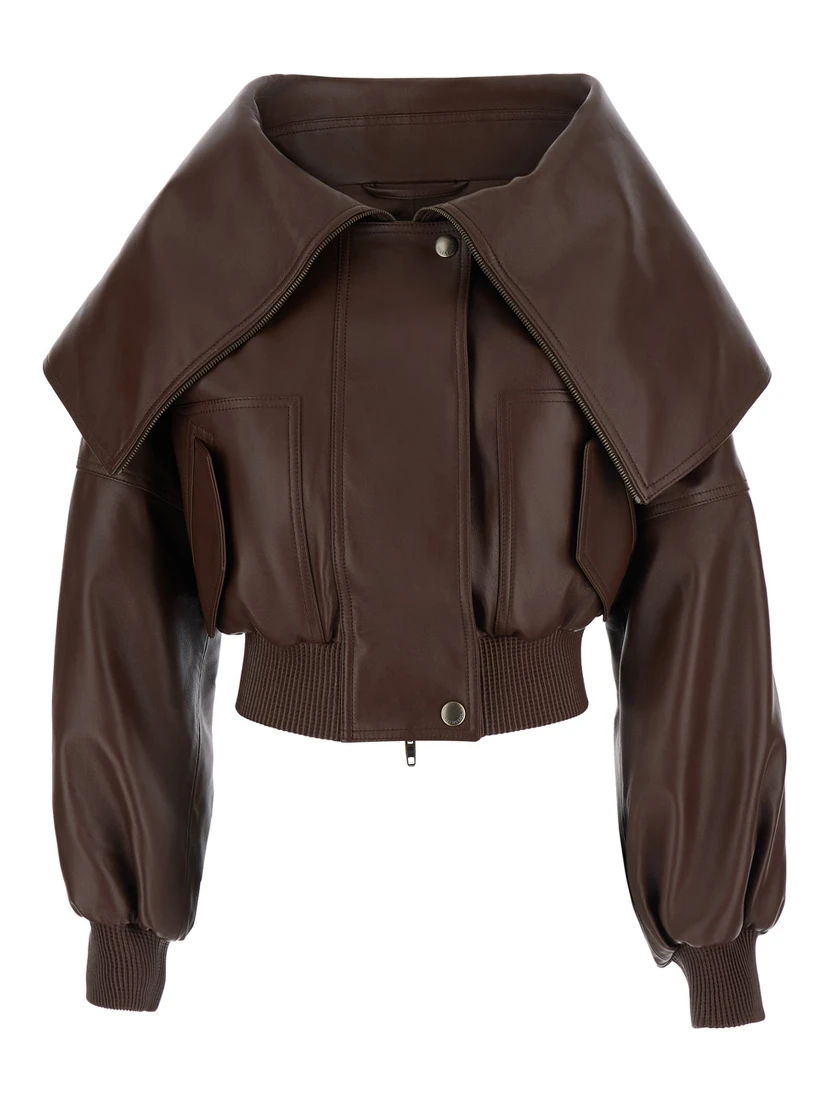 WRAP COLLAR BLOUSON IN SMOOTH LIGHT LEATHER
