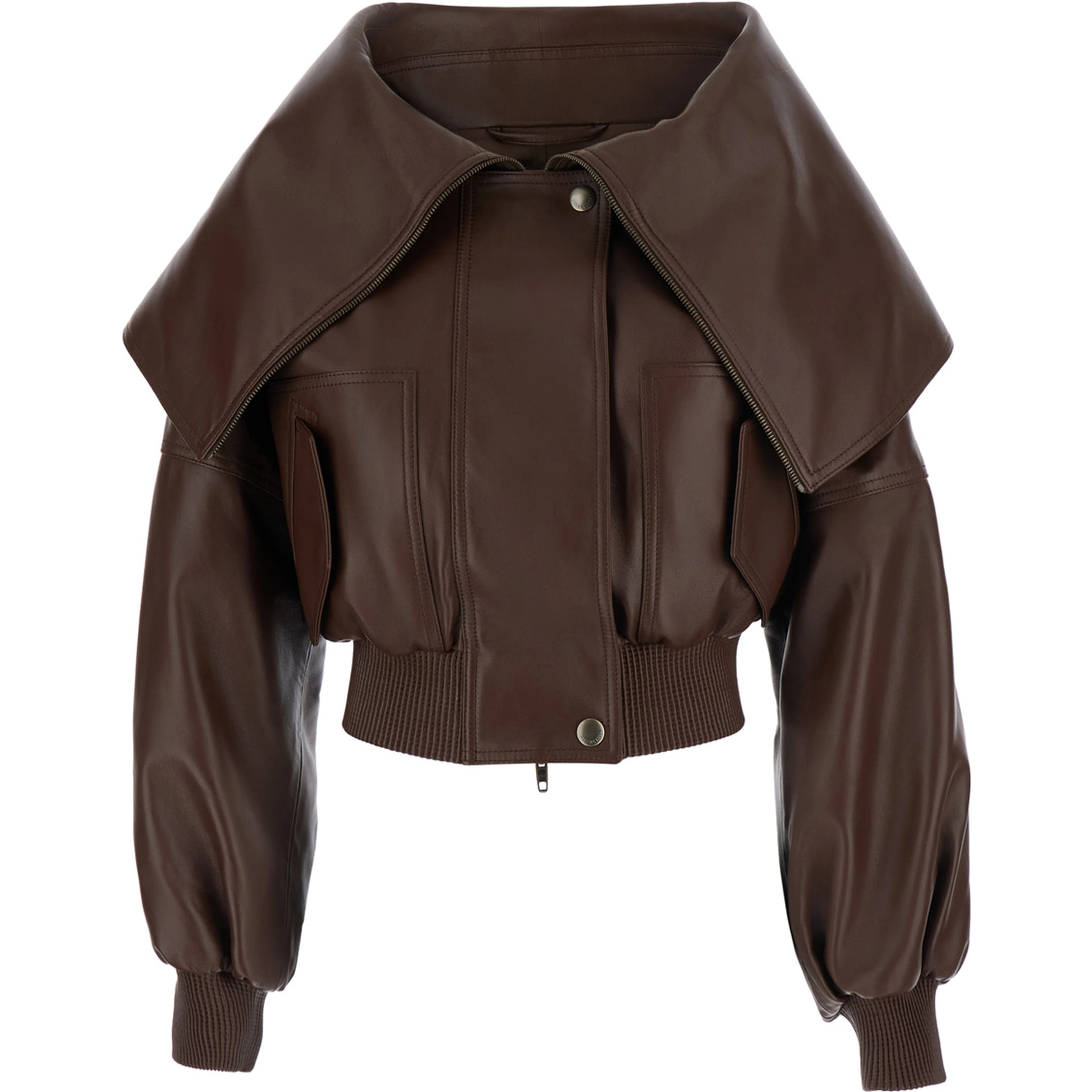 WRAP COLLAR BLOUSON IN SMOOTH LIGHT LEATHER