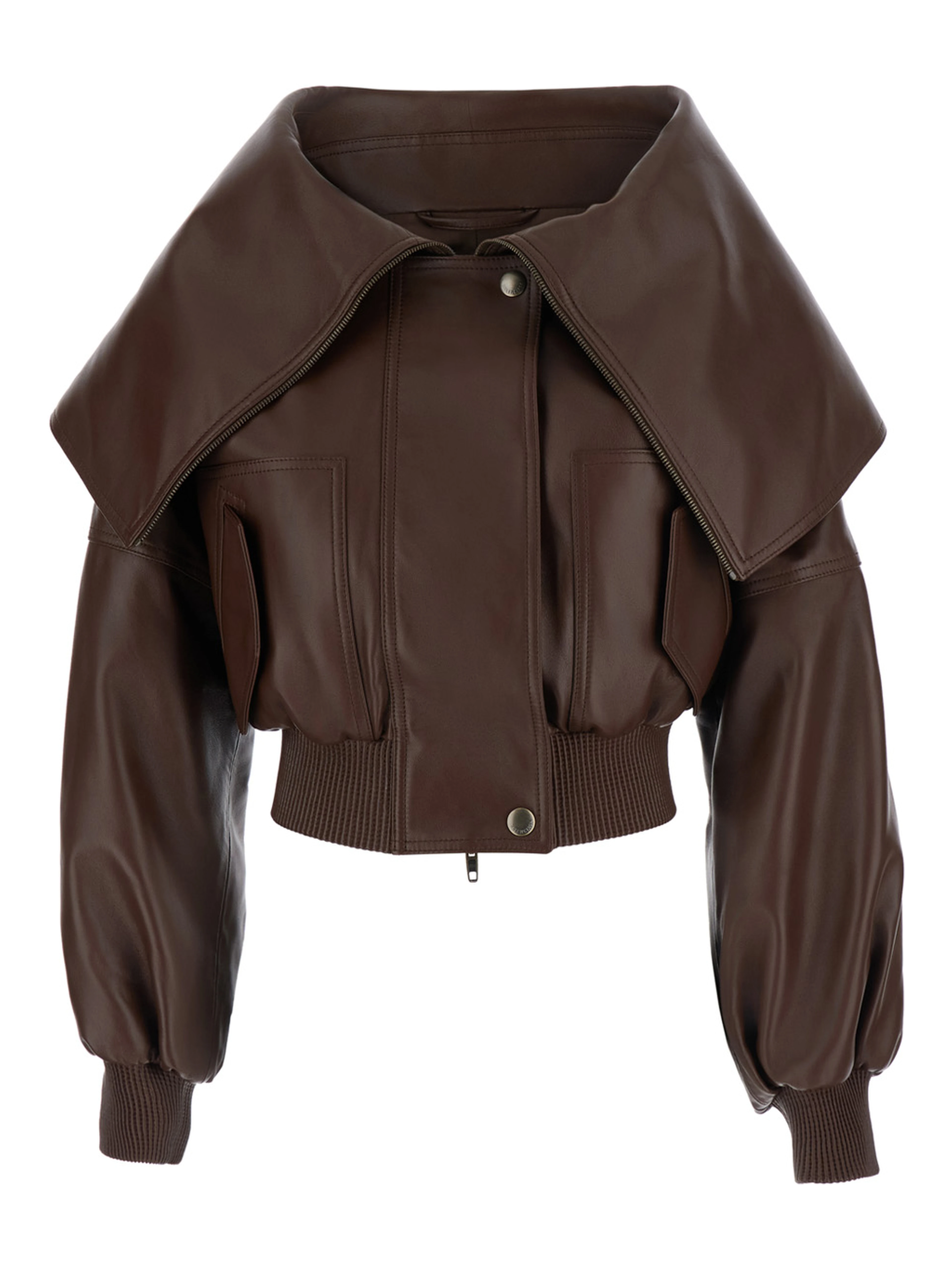 WRAP COLLAR BLOUSON IN SMOOTH LIGHT LEATHER
