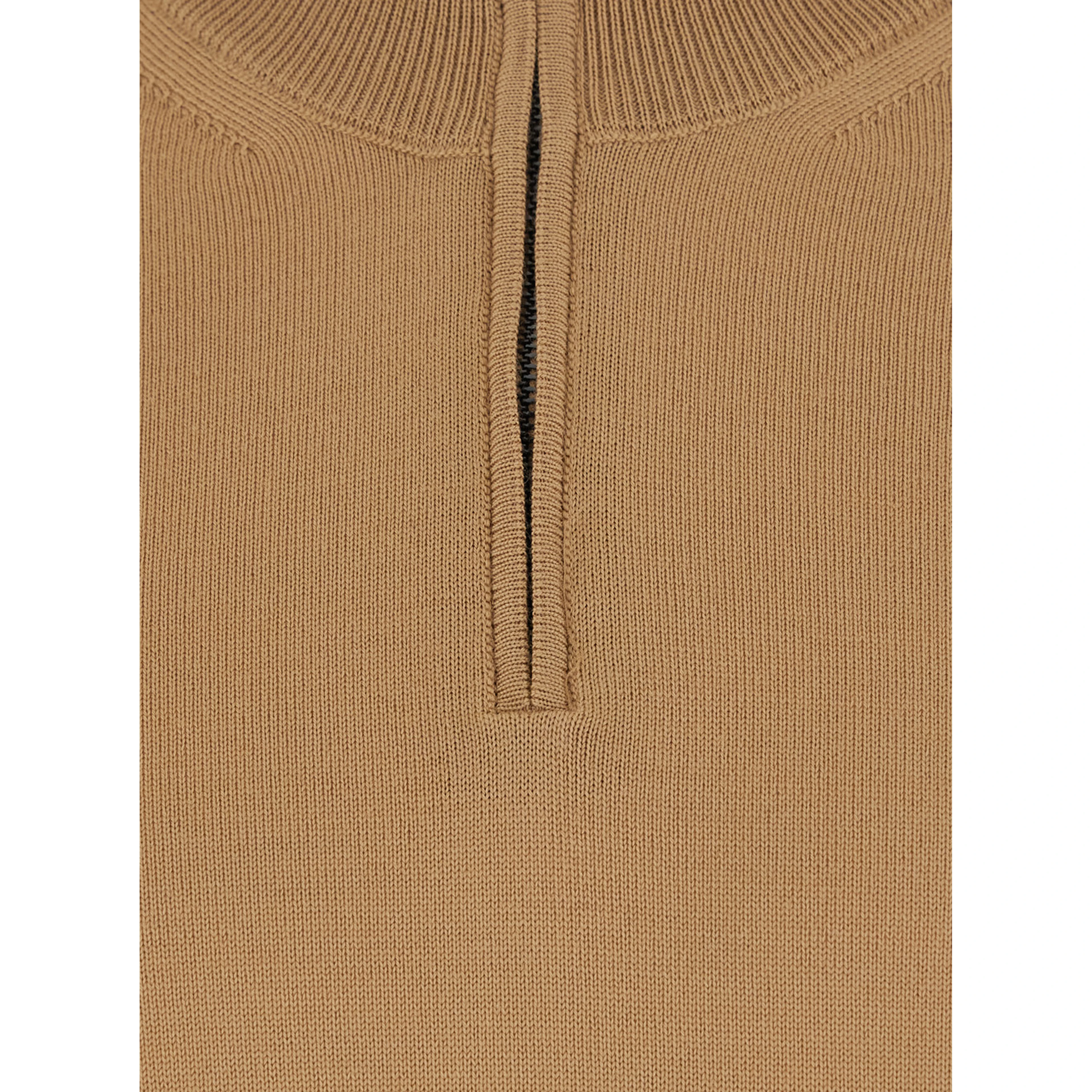 Beige Sweater with half zip closure on the front in wool for men