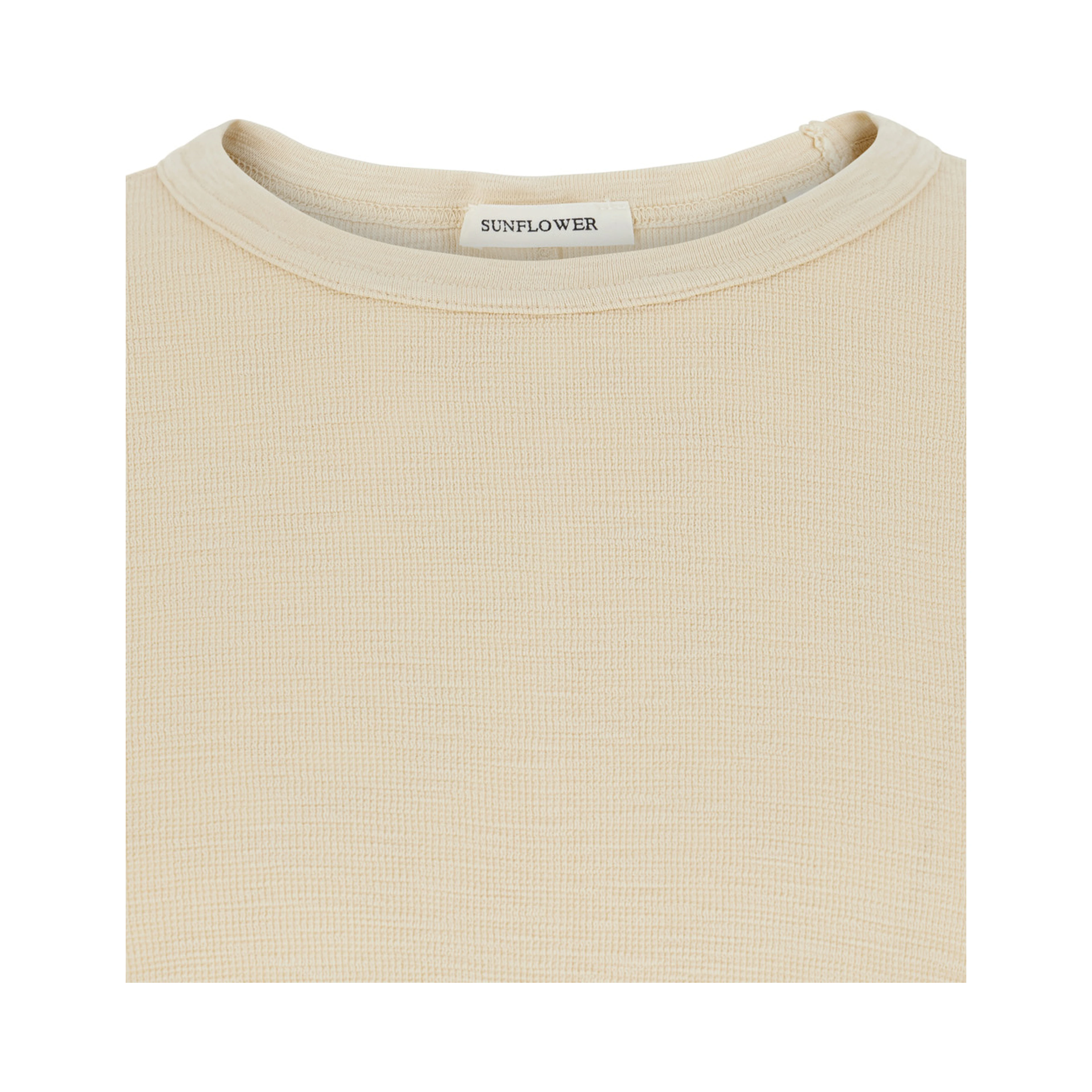 Beige Crew Neck T-Shirt with Long Sleeves in Cotton for Men