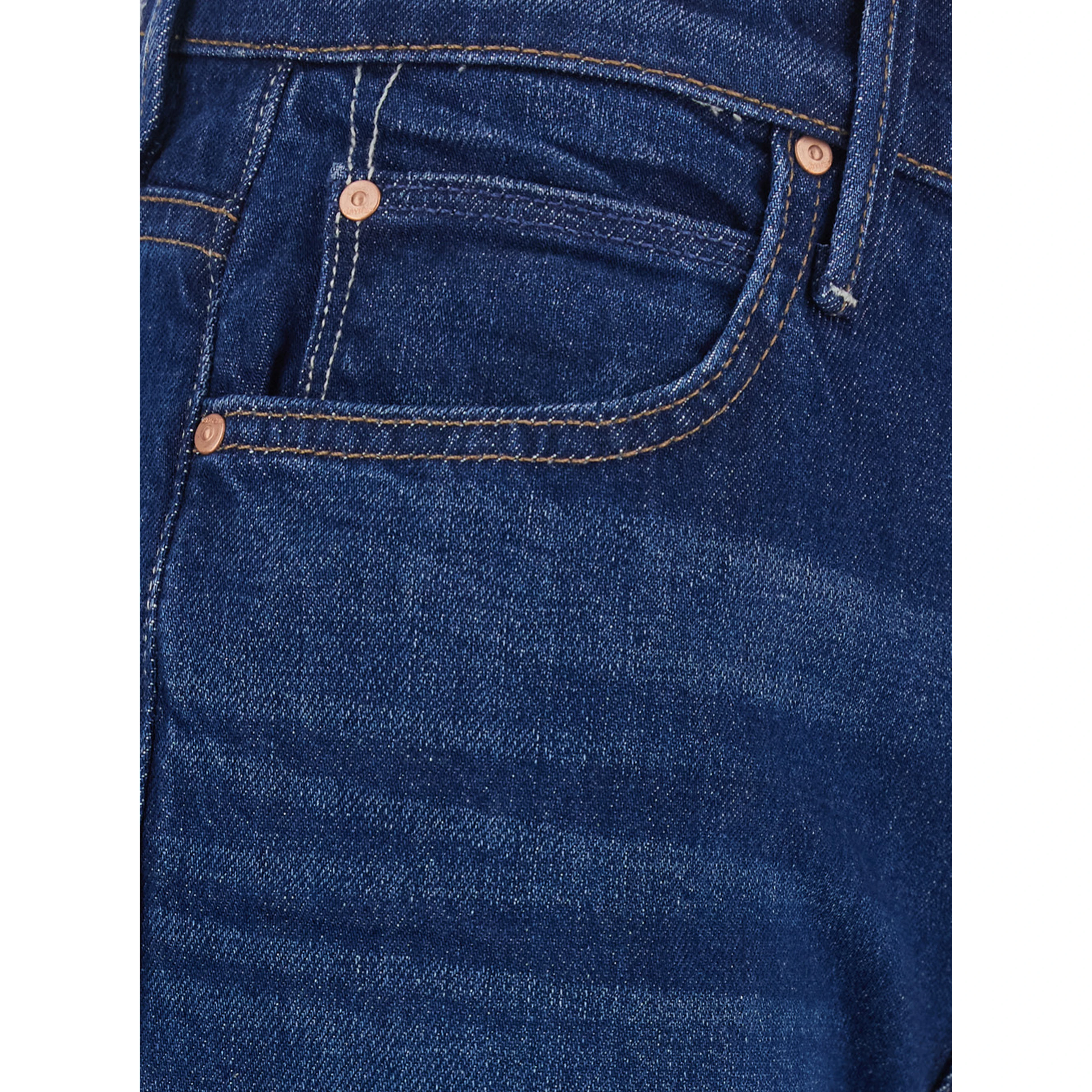 The Kick It Jeans Blue Jeans with Flared Leg and Logo Patch on the Back in Denim for Women