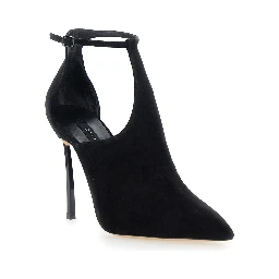 Pumps with high heel and pointed toe in black suede for women
