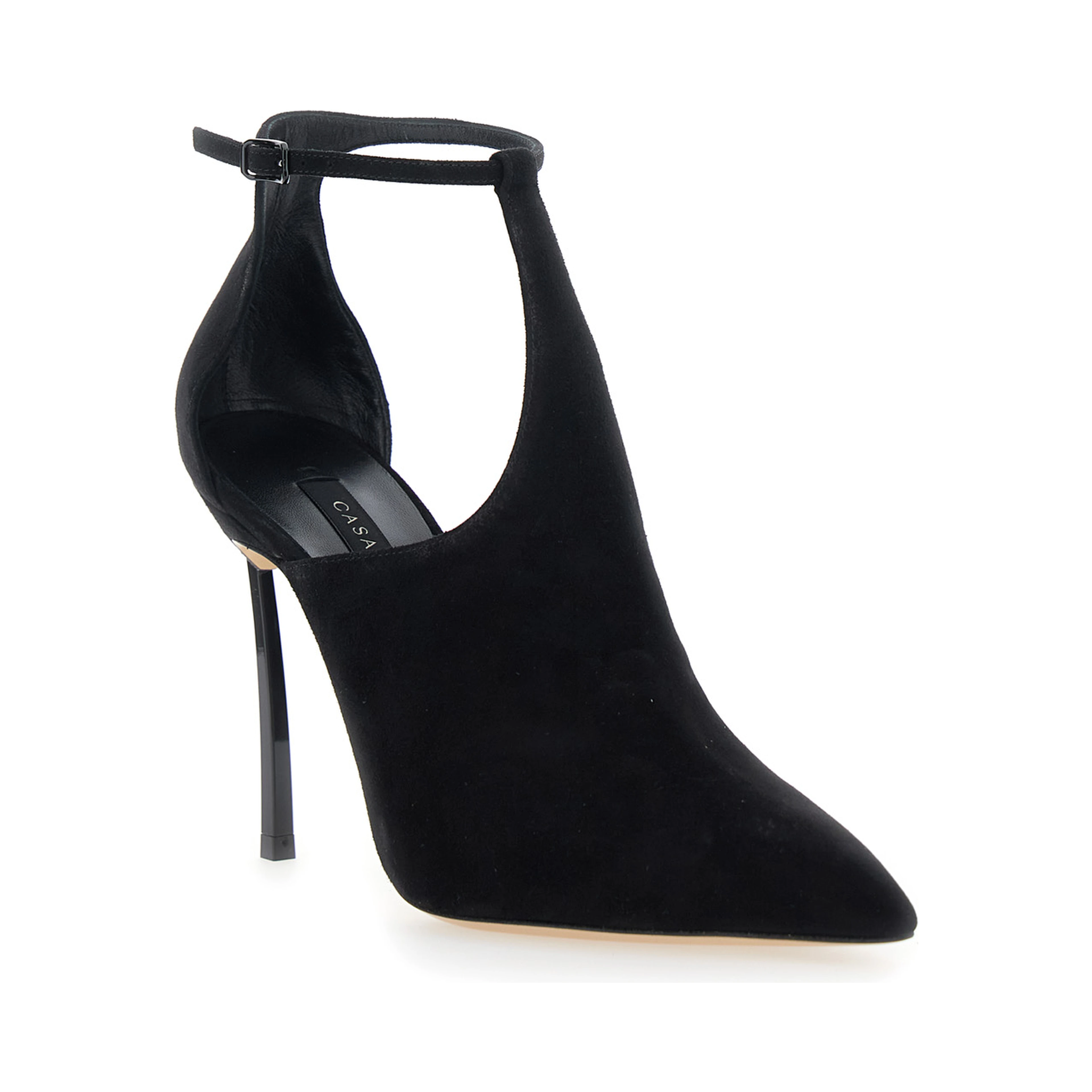 Pumps with high heel and pointed toe in black suede for women