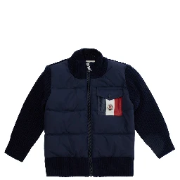 Blue Cardigan with zip and pocket with logo on the front in cotton and fabric baby