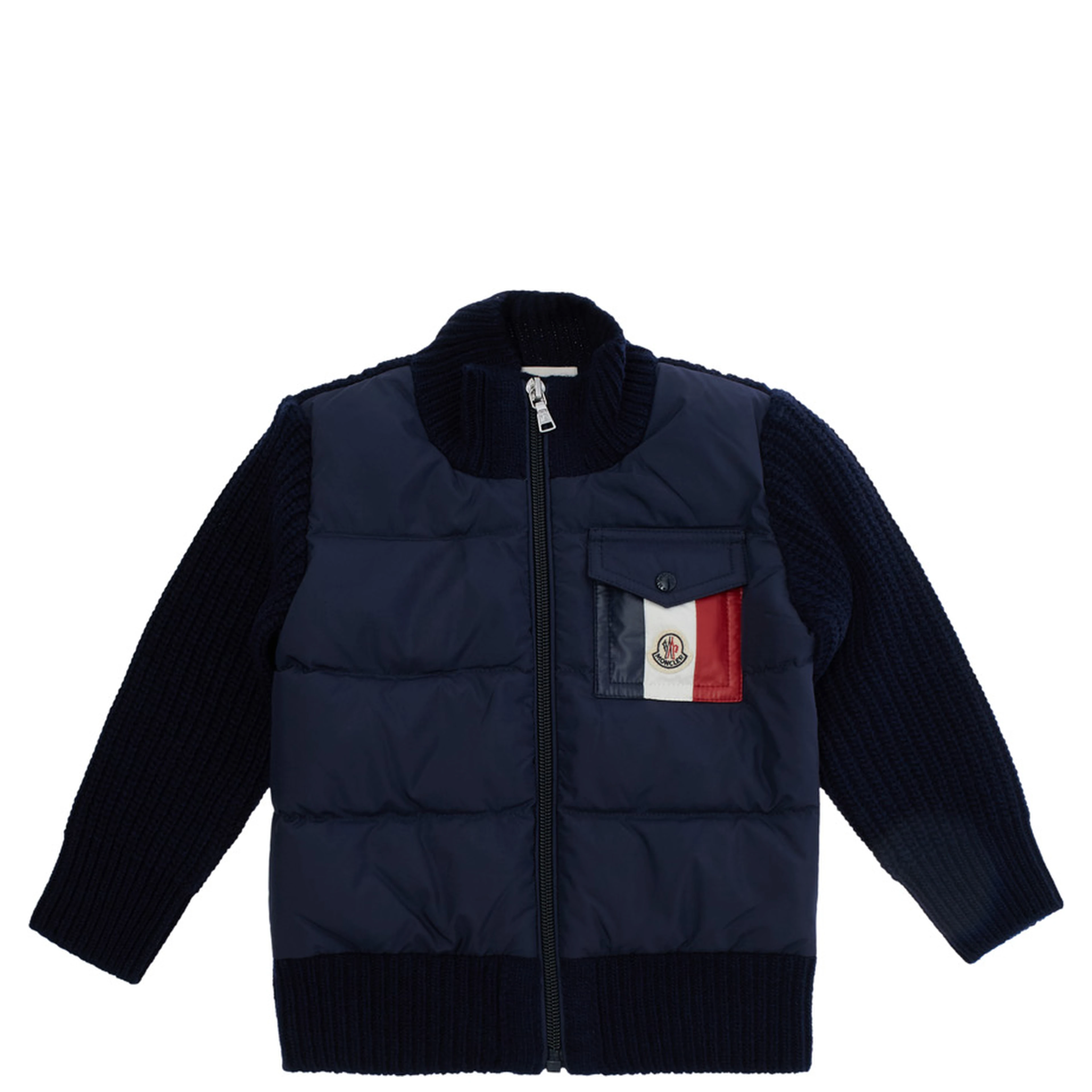 Blue Cardigan with zip and pocket with logo on the front in cotton and fabric baby