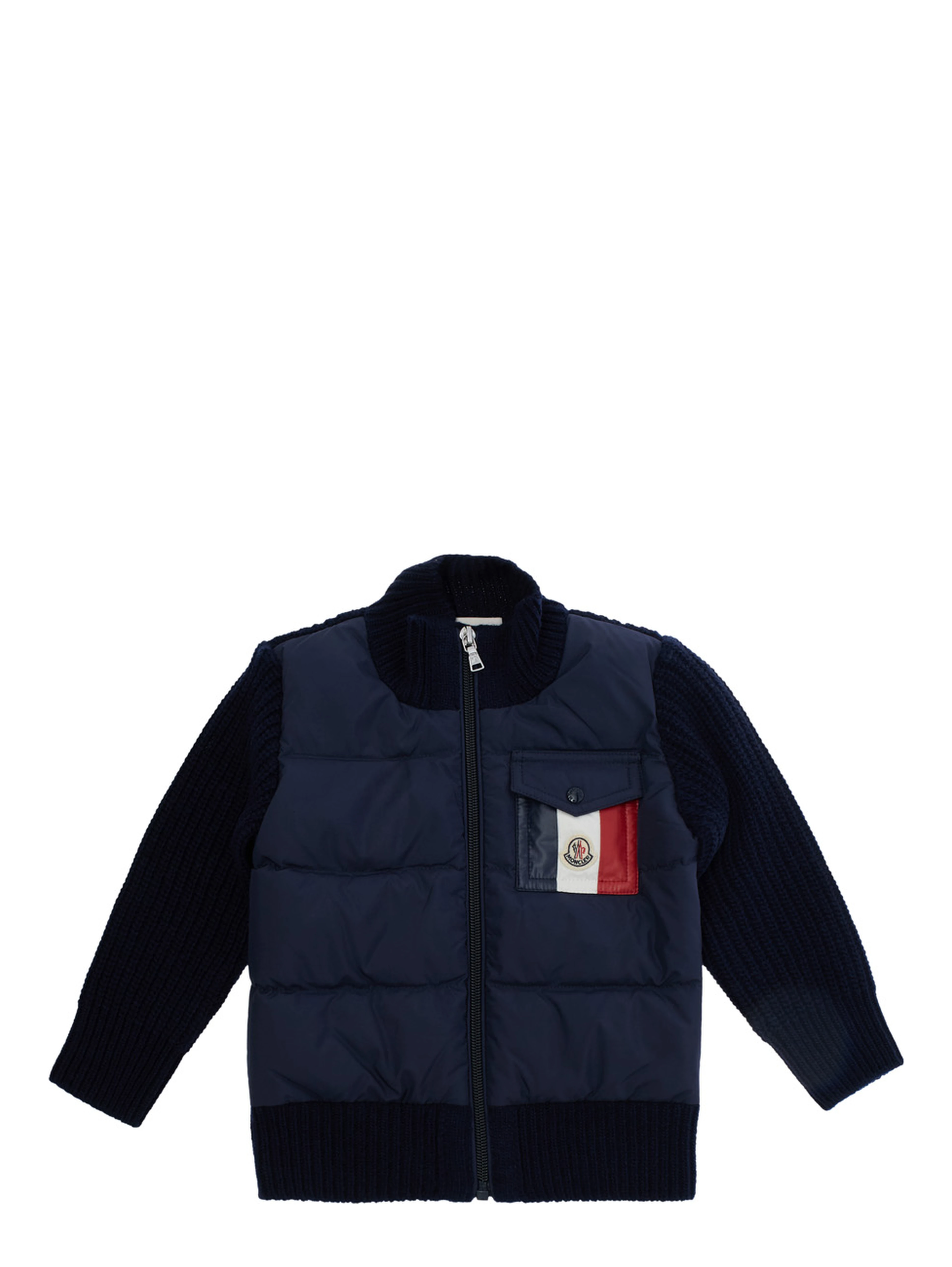 Blue Cardigan with zip and pocket with logo on the front in cotton and fabric baby