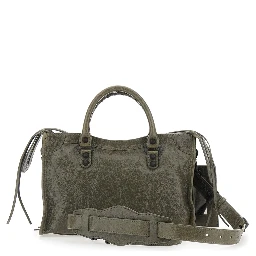 Le City Bag Green Small Handbag with Adjustable and Removable Shoulder Strap in Leather for Women