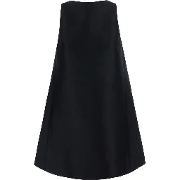 Black round-neck dress with flared design in silk and wool women