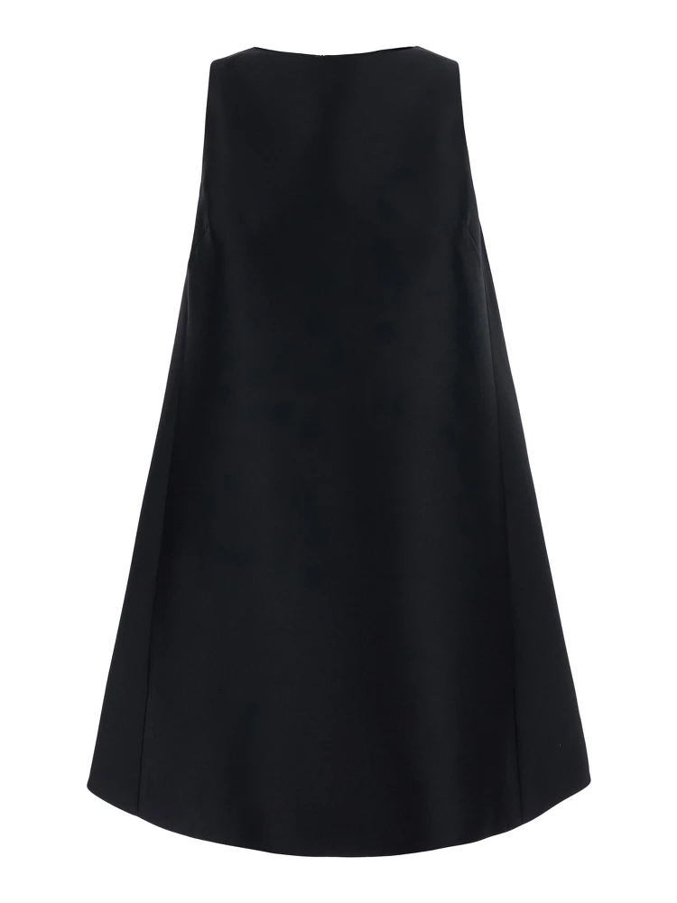 Black round-neck dress with flared design in silk and wool women