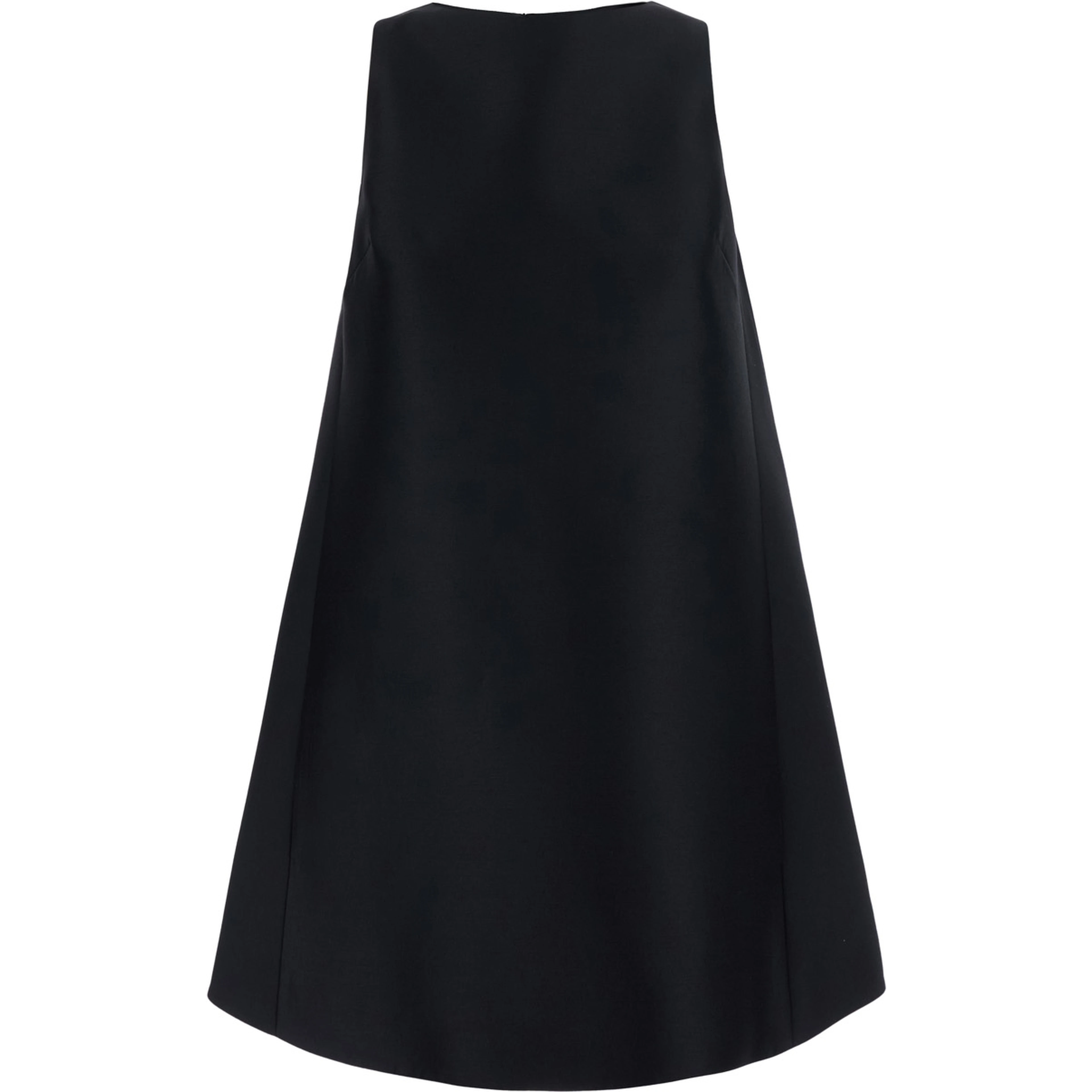 Black round-neck dress with flared design in silk and wool women