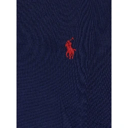 Slim Fit Blue Polo Shirt with Long Sleeves and Pony Embroidery on the Front in Cotton for Men