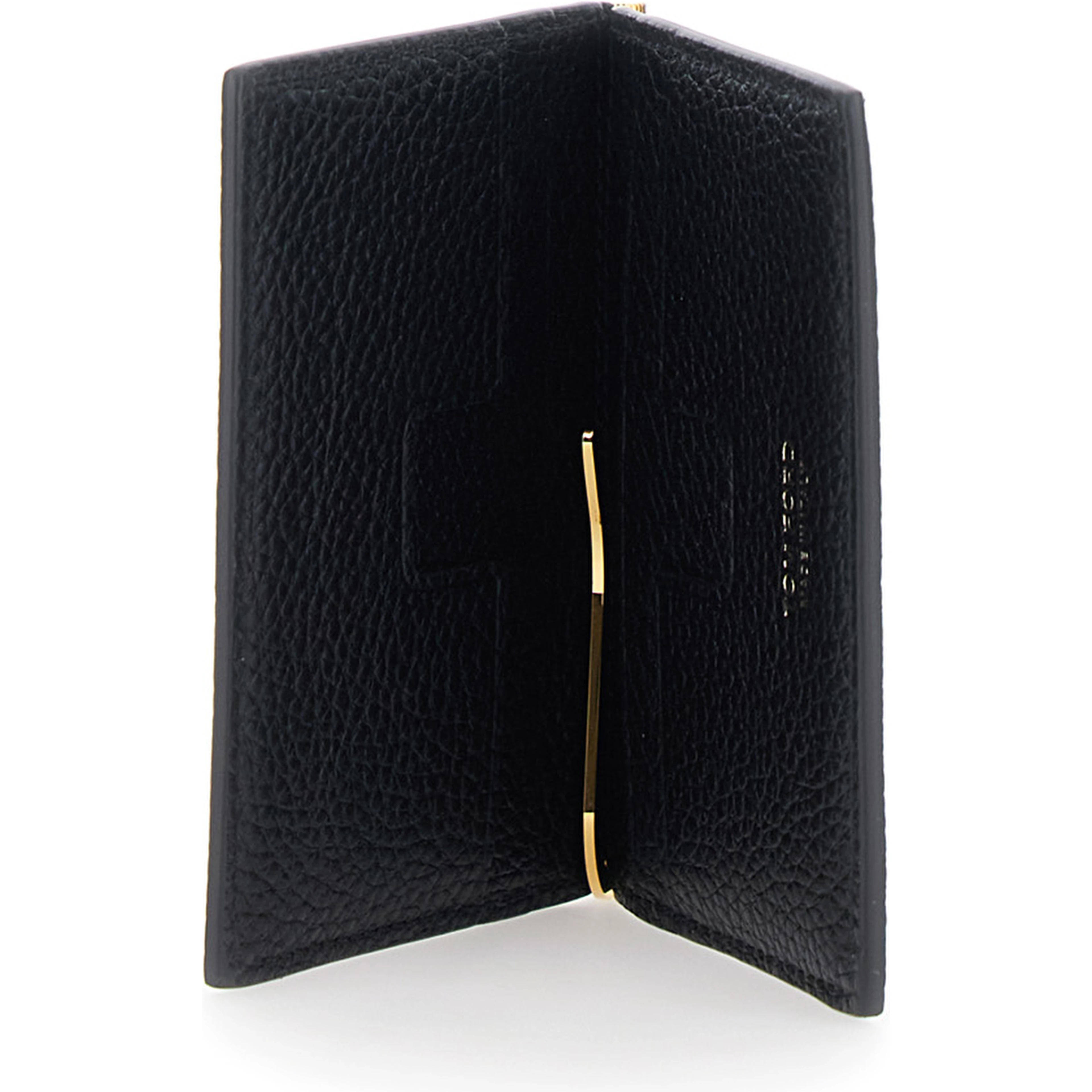Black Bi-Fold Wallet with Money Clip and Logo Lettering on the Front in Leather for Men