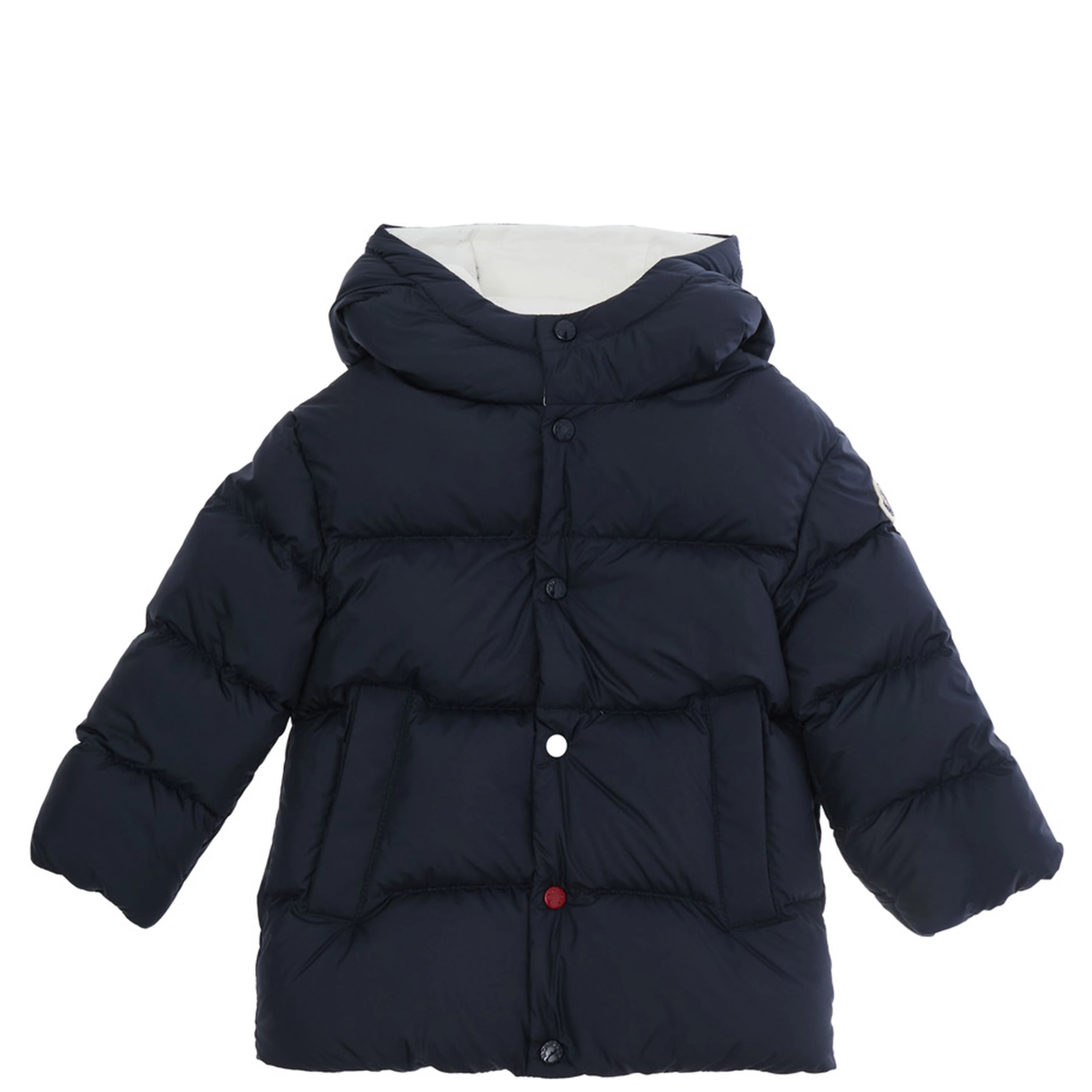 Blue Short Parka with Hood and Logo Patch on Sleeve in Tech Fabric Baby