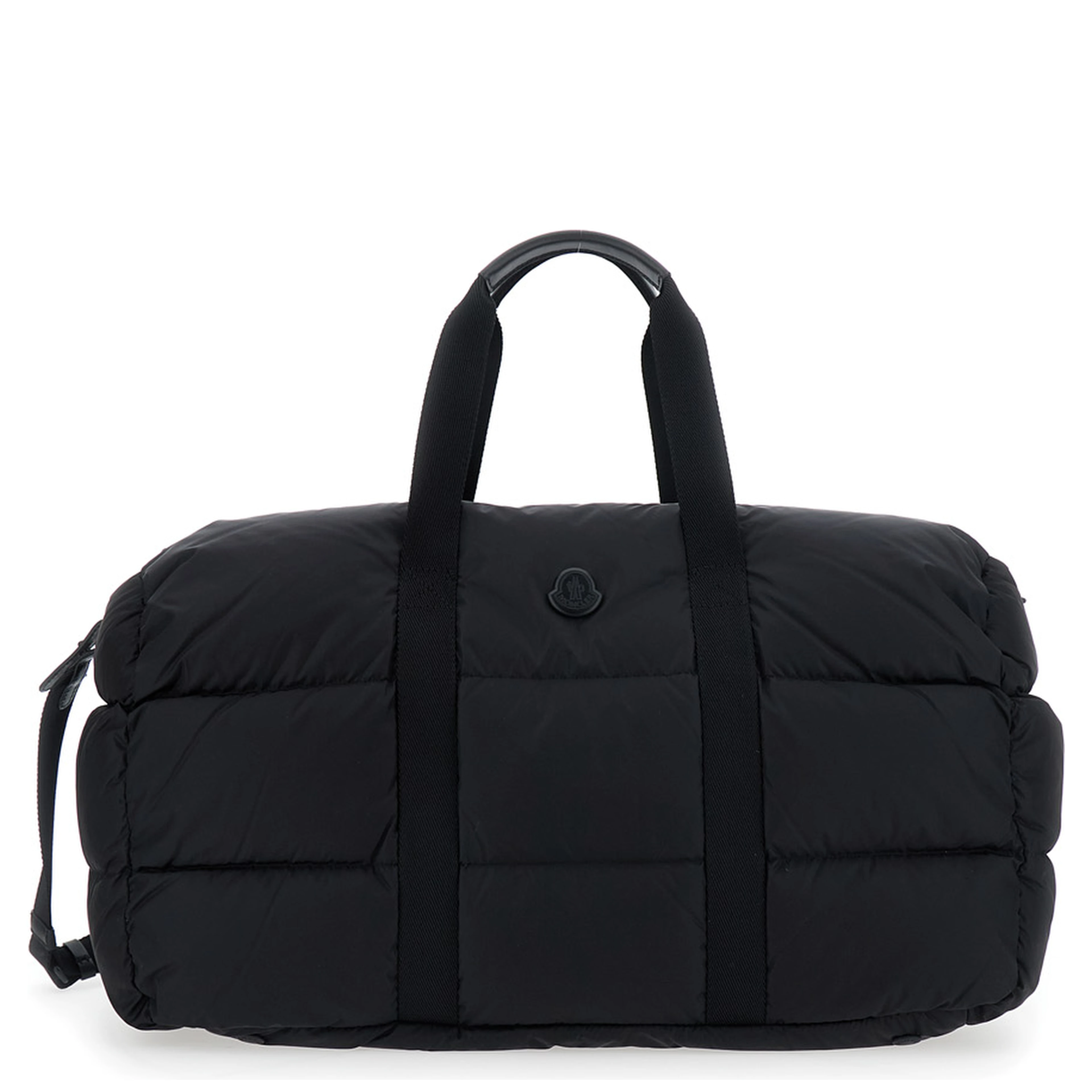 Black Suitcase with Adjustable Shoulder Strap and Logo Patch on Front in Fabric for Men