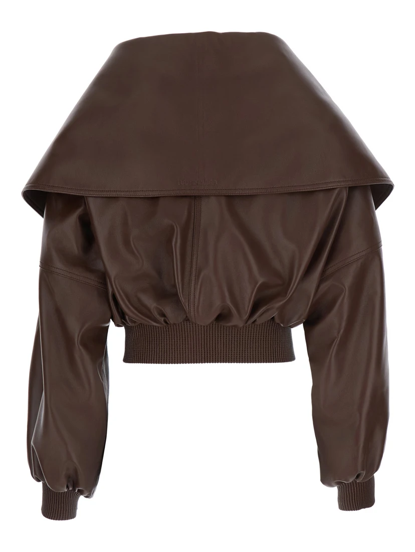 WRAP COLLAR BLOUSON IN SMOOTH LIGHT LEATHER