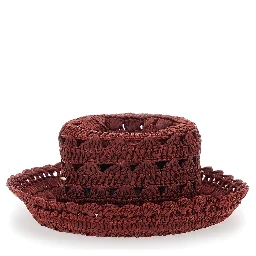 Brown Hat with Woven Design in Viscose for Women