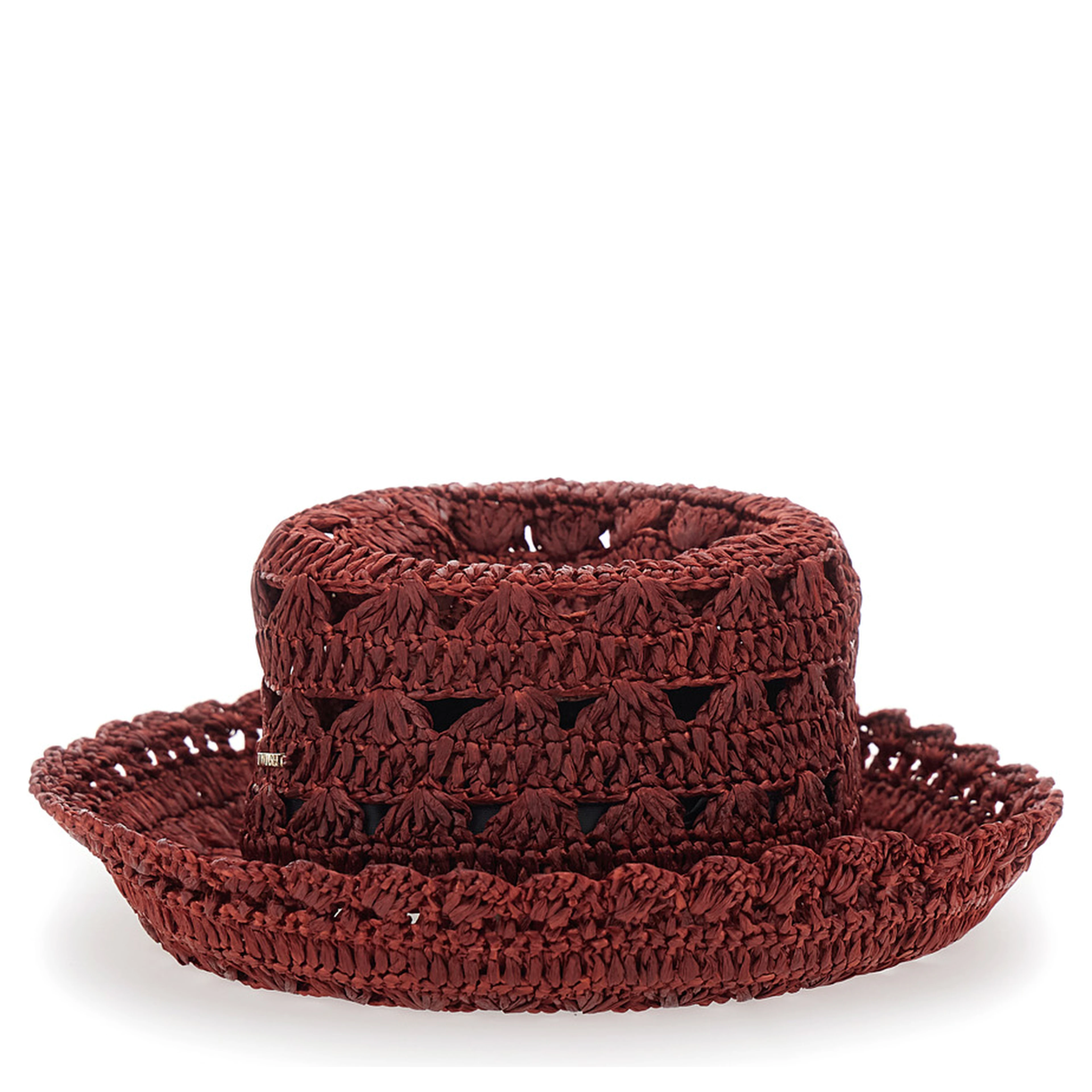 Brown Hat with Woven Design in Viscose for Women