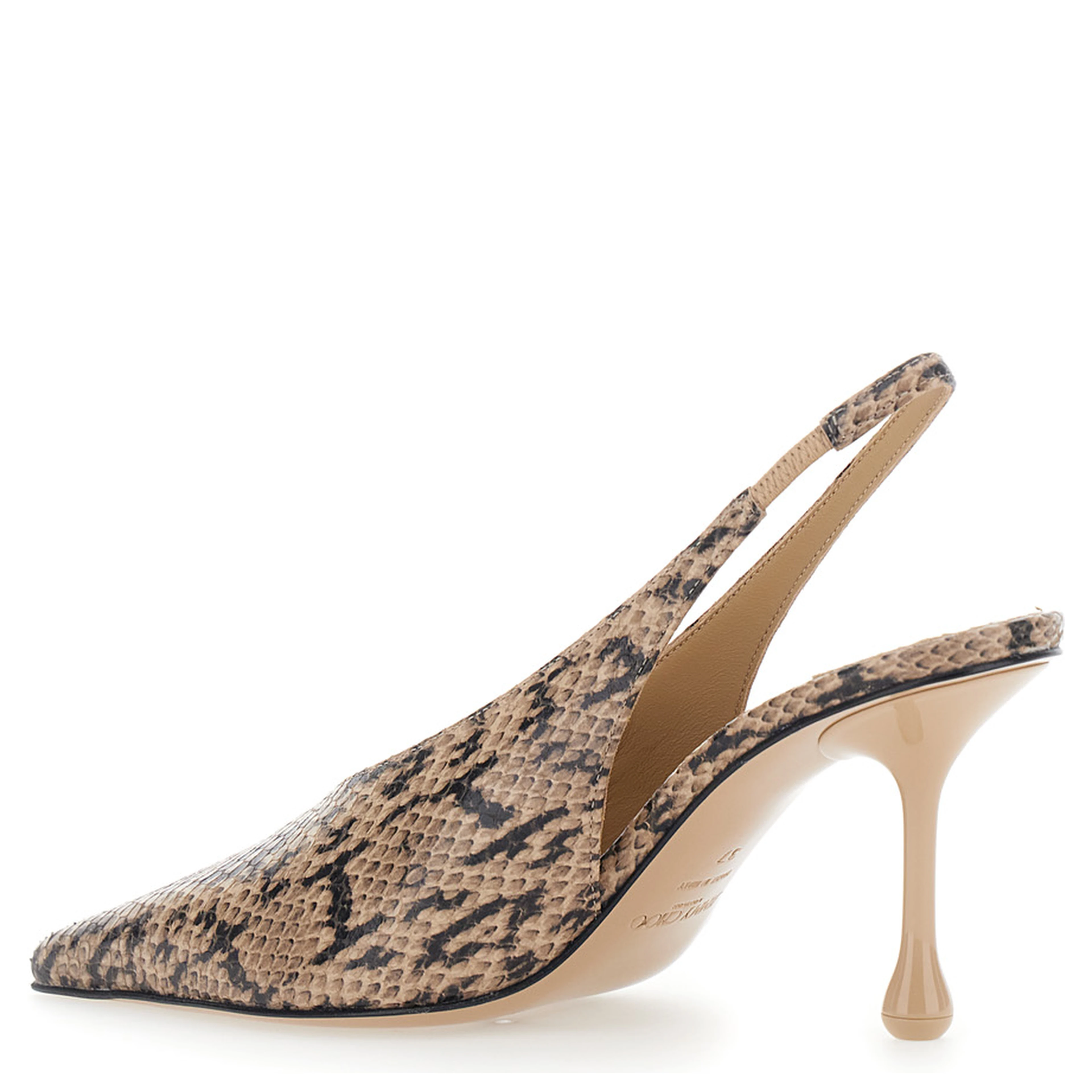 Isa Beige Beige Slingback Pumps with Snakeskin Print Effect in Leather for Women