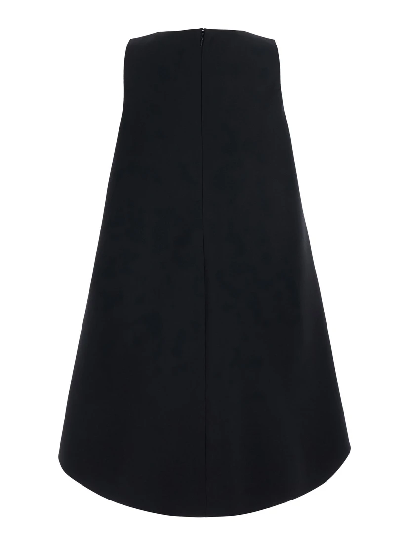 Black round-neck dress with flared design in silk and wool women