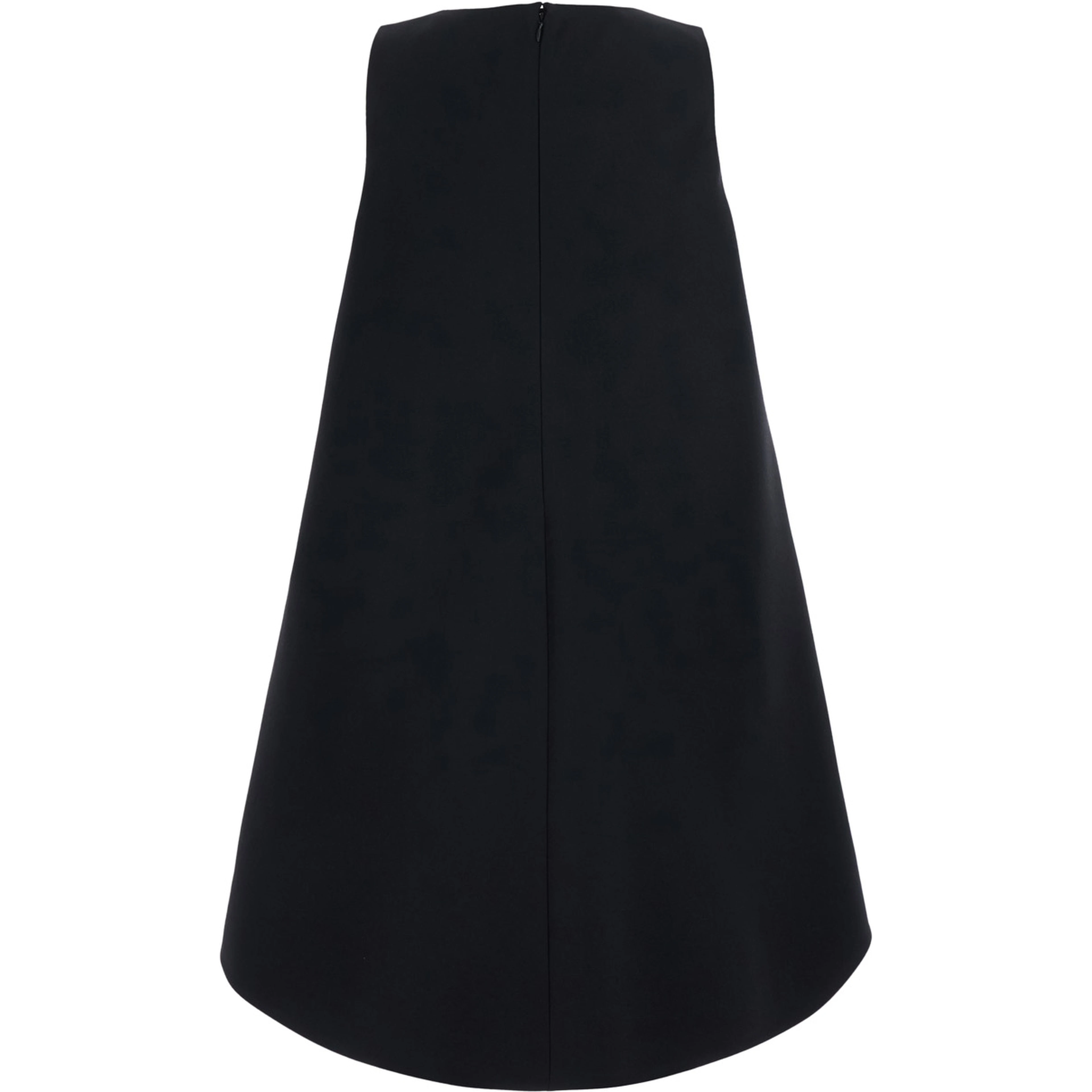 Black round-neck dress with flared design in silk and wool women