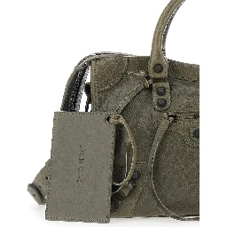 Le City Bag Green Small Handbag with Adjustable and Removable Shoulder Strap in Leather for Women