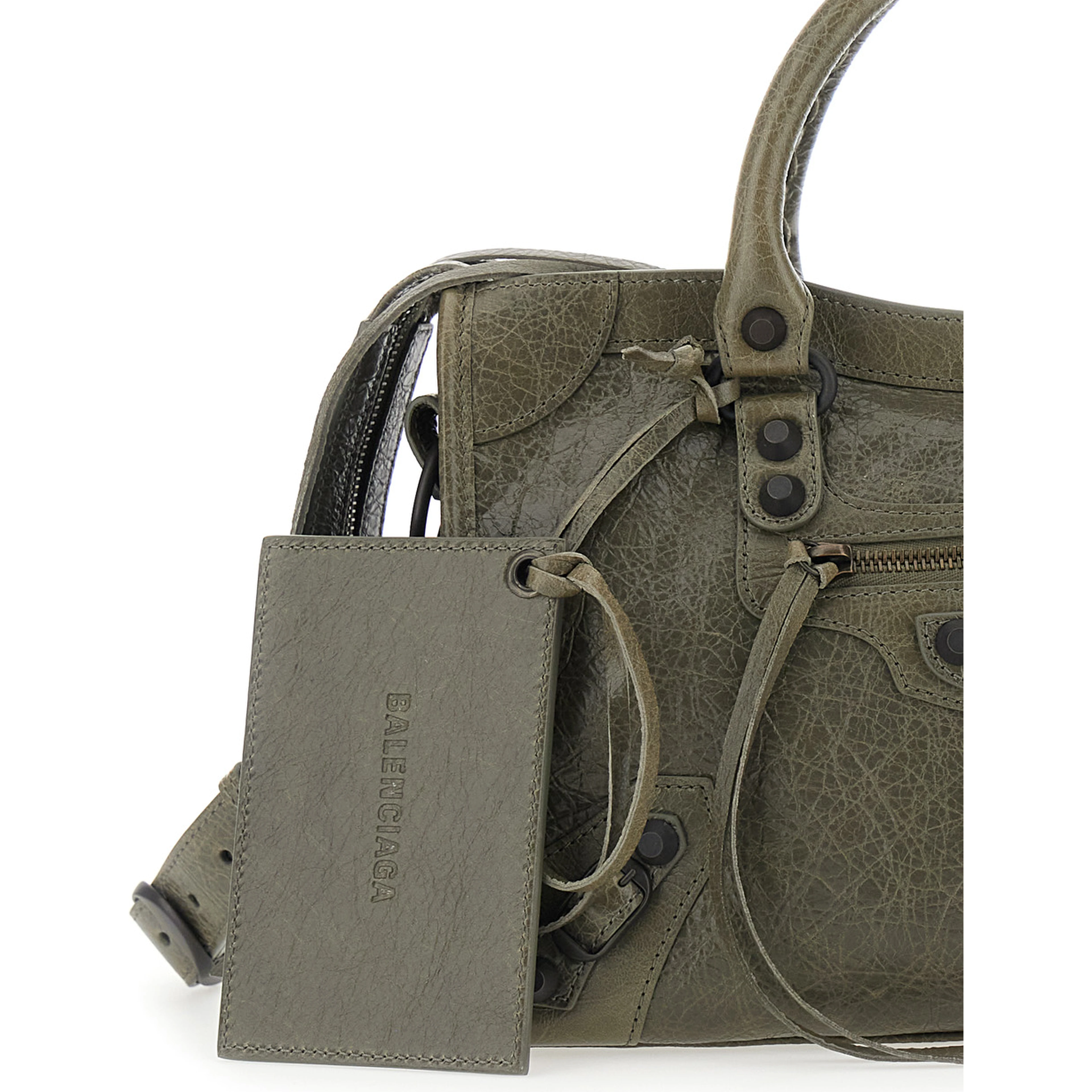 Le City Bag Green Small Handbag with Adjustable and Removable Shoulder Strap in Leather for Women