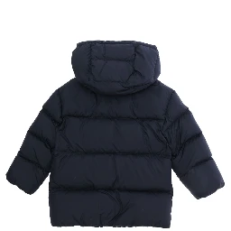 Blue Short Parka with Hood and Logo Patch on Sleeve in Tech Fabric Baby