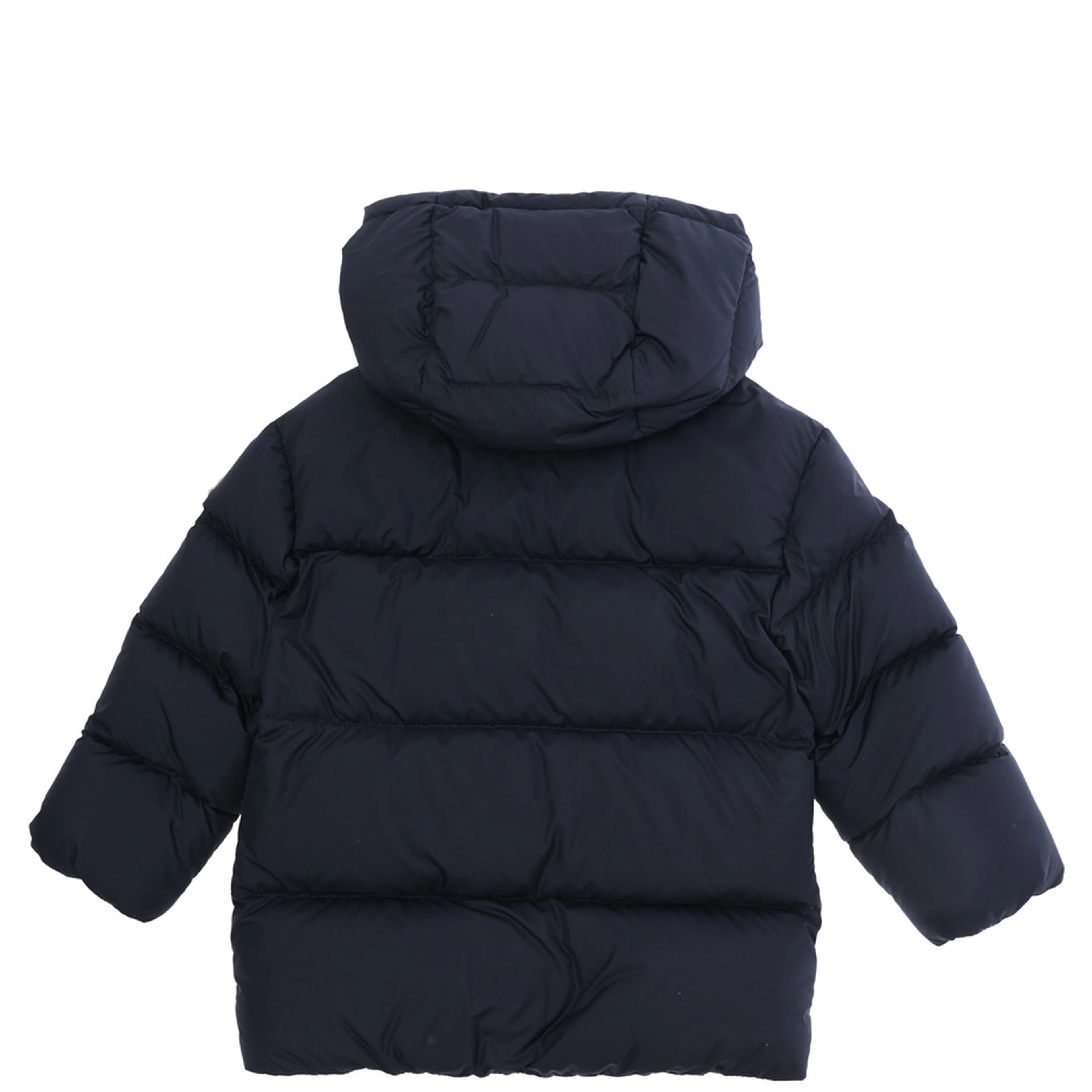 Blue Short Parka with Hood and Logo Patch on Sleeve in Tech Fabric Baby