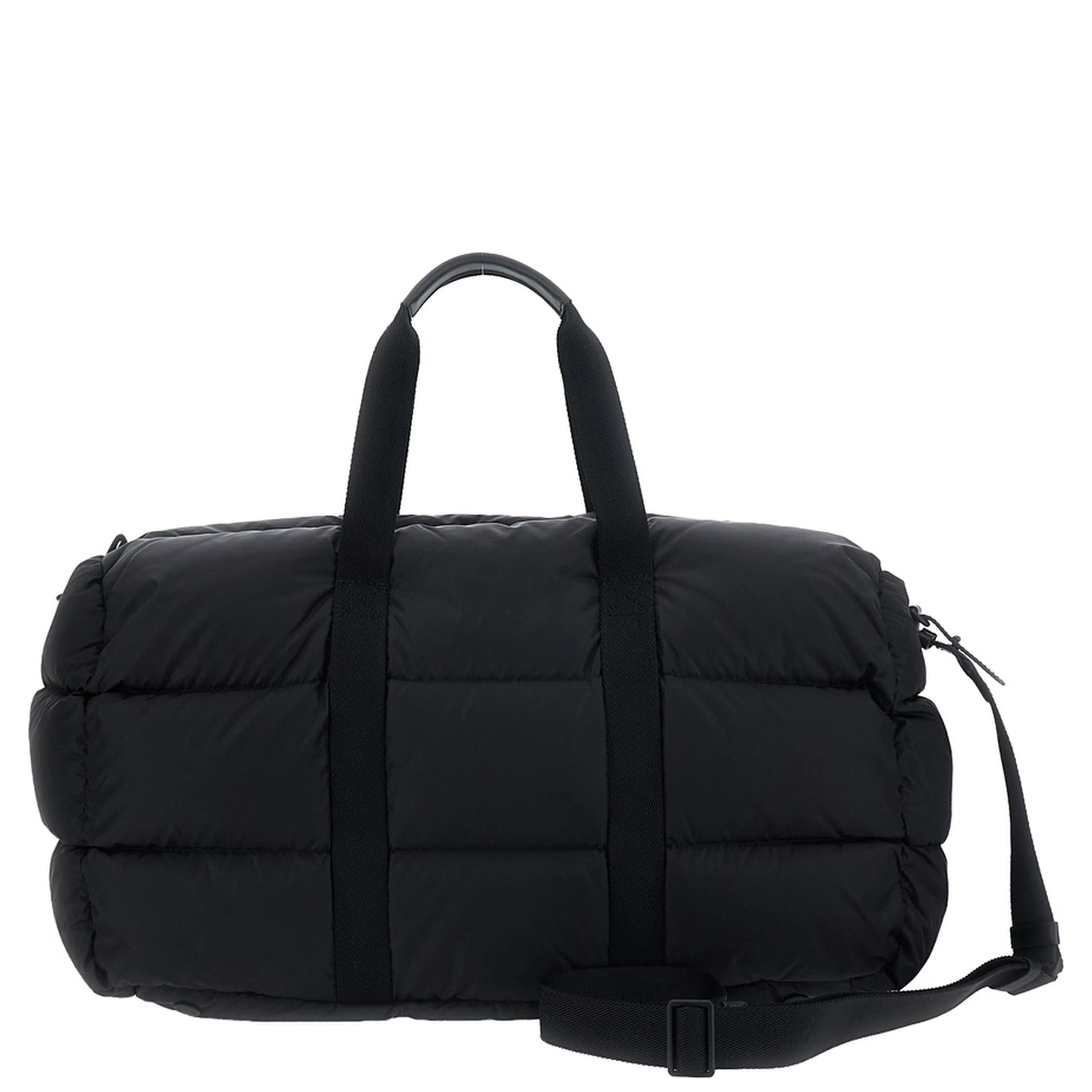 Black Suitcase with Adjustable Shoulder Strap and Logo Patch on Front in Fabric for Men