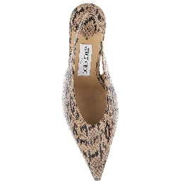 Isa Beige Beige Slingback Pumps with Snakeskin Print Effect in Leather for Women