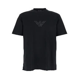 Crew Neck T-Shirt with Logo on the Front in Black Cotton for Men