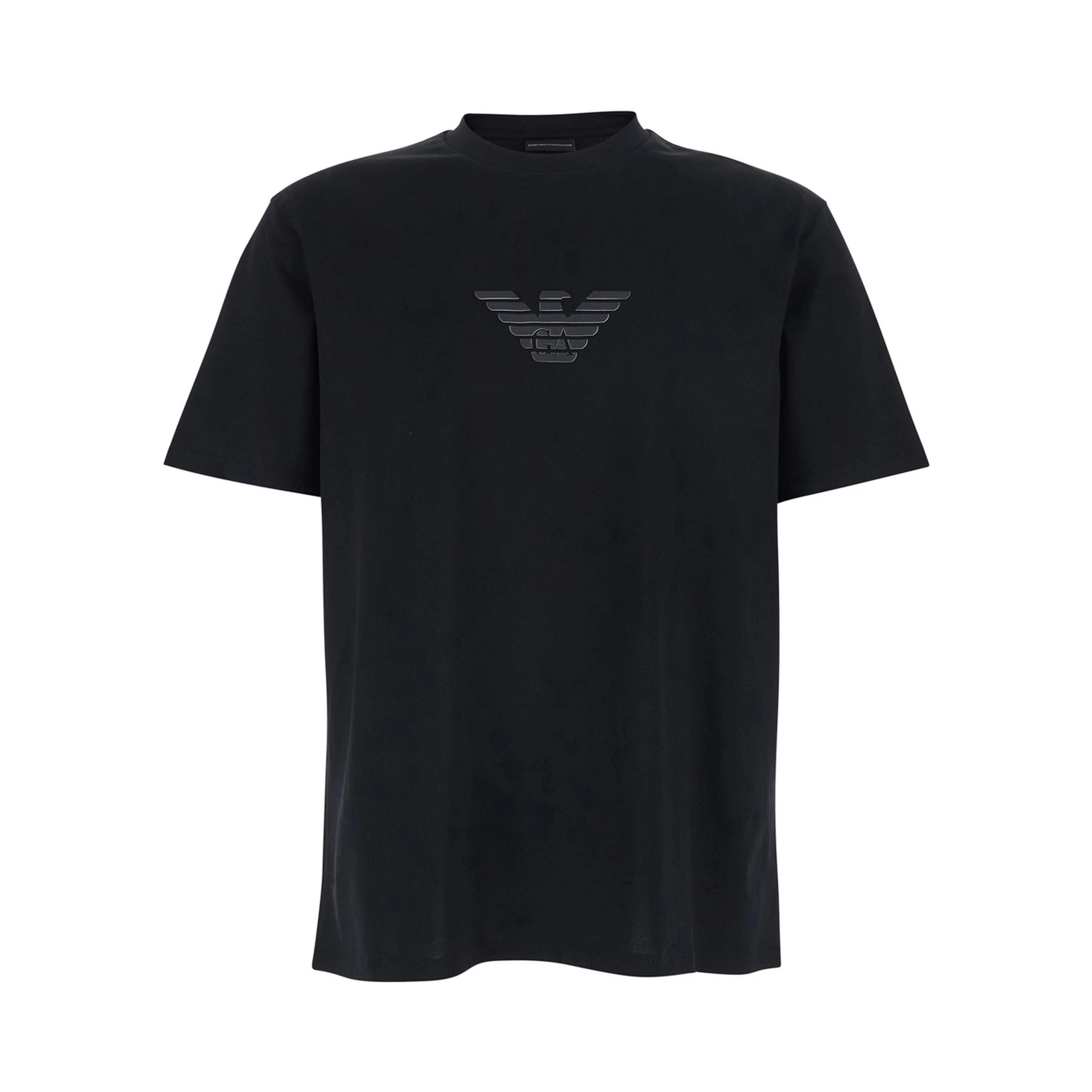 Crew Neck T-Shirt with Logo on the Front in Black Cotton for Men