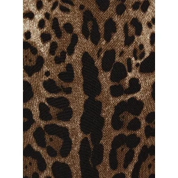 Brown Midi Dress with Square Neckline and All-Over Leopard Motif in Stretch Viscose for Women