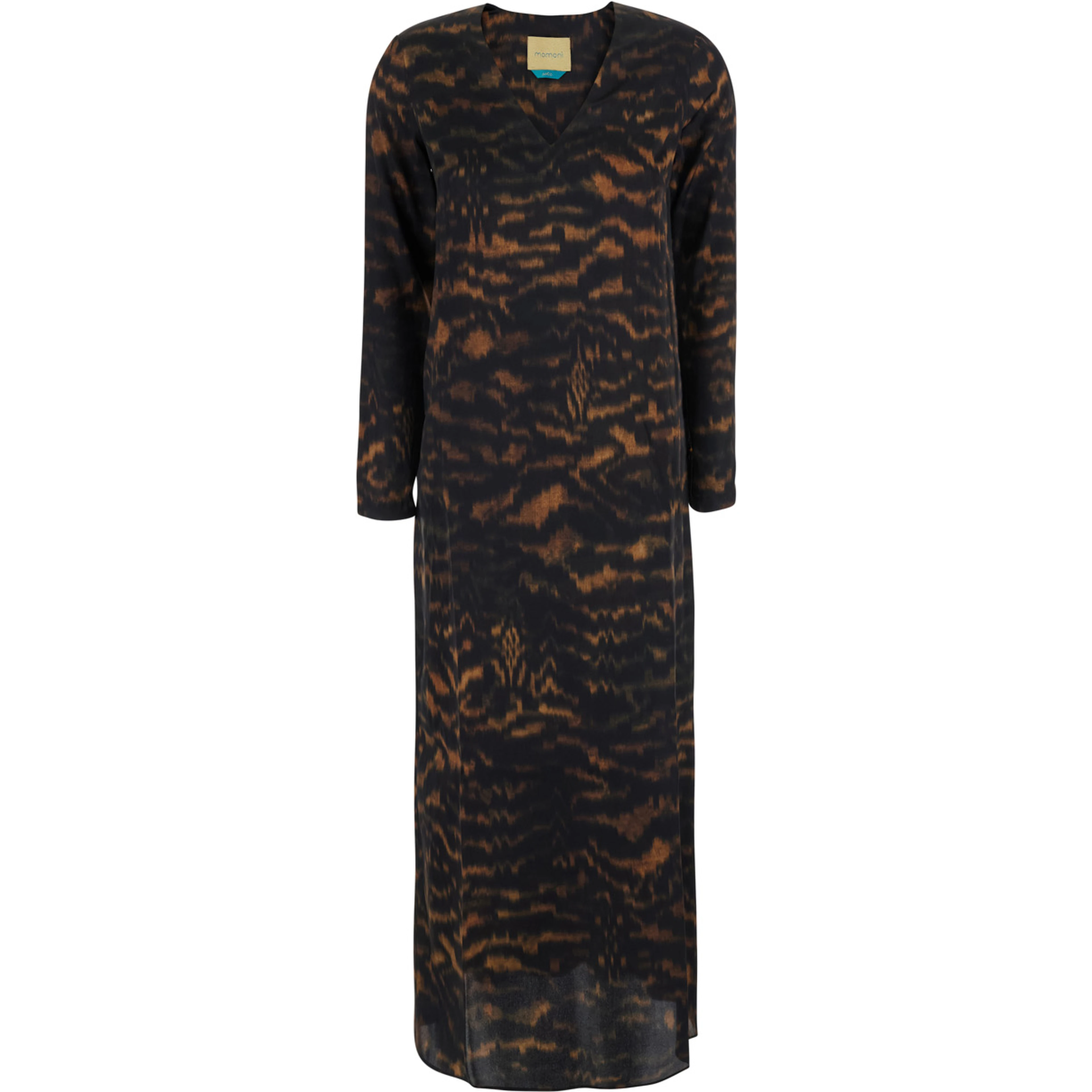 multicolor Long dress with V-neck and all-over fade print in silk for women