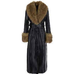 Star coat in faux leather with collar and long sleeves in black for women
