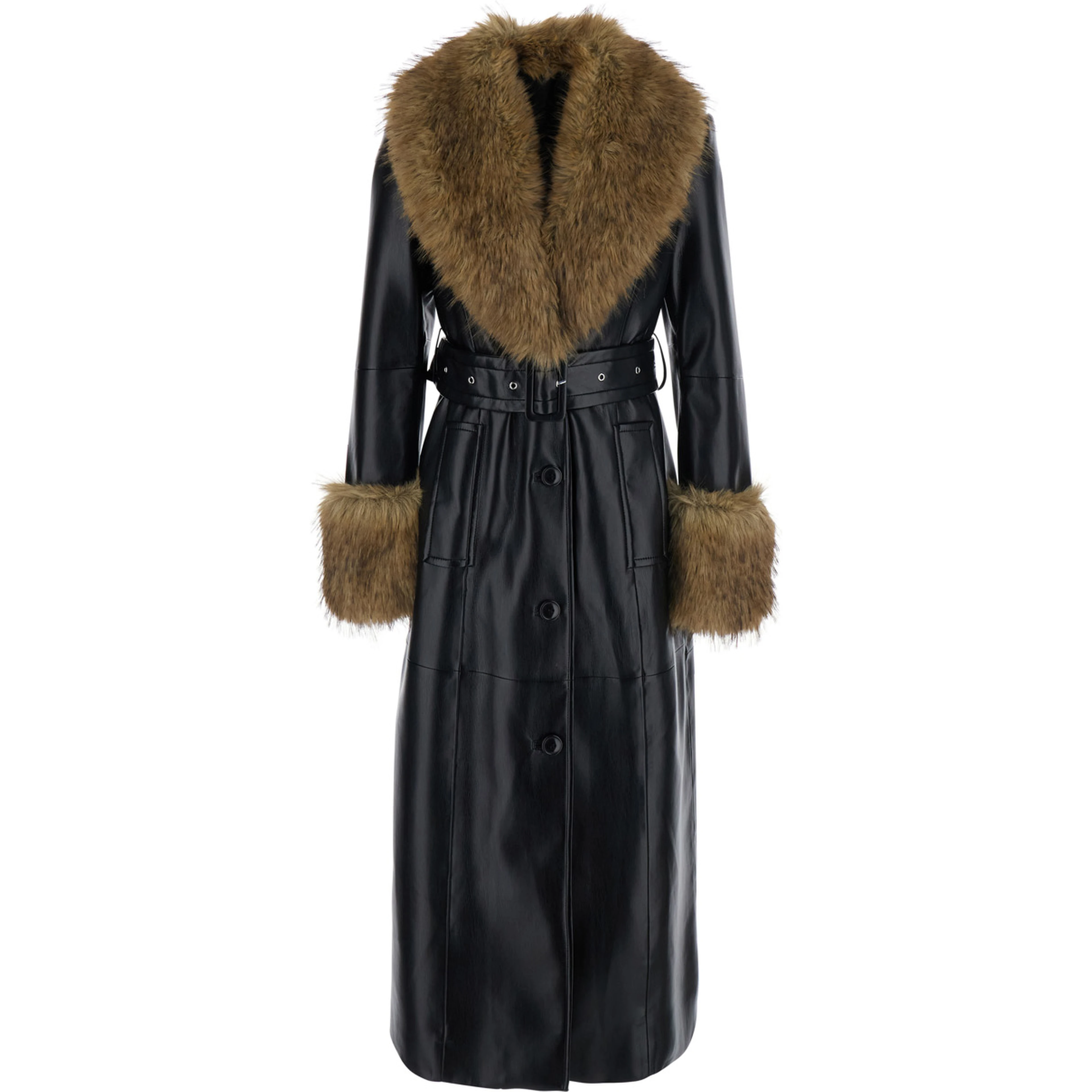 Star coat in faux leather with collar and long sleeves in black for women