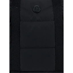 Black Suitcase with Adjustable Shoulder Strap and Logo Patch on Front in Fabric for Men