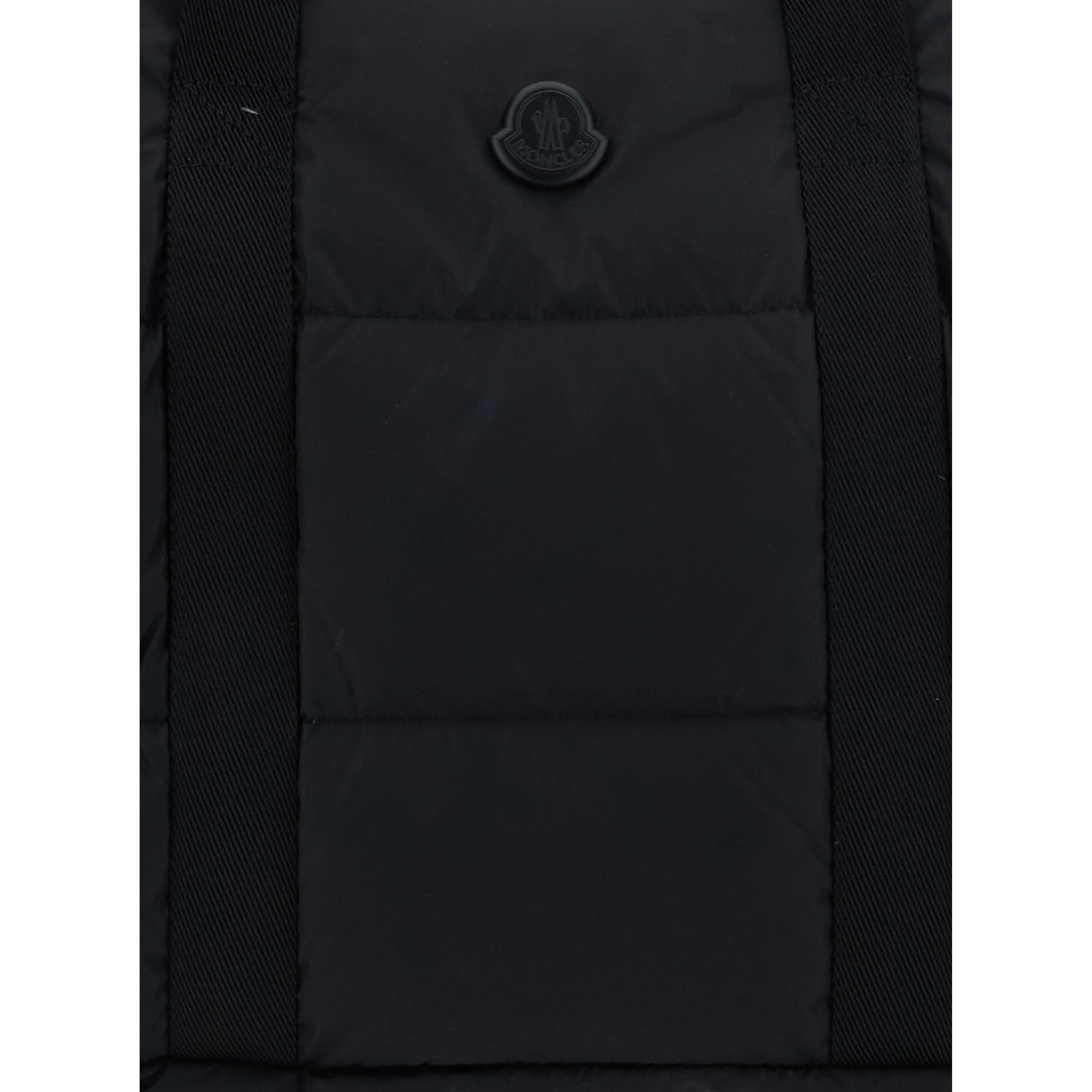 Black Suitcase with Adjustable Shoulder Strap and Logo Patch on Front in Fabric for Men