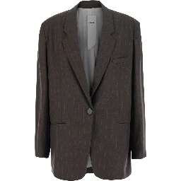 Brown Single-breasted Jacket with Notched revers and All-over Pinstripe Motif in Fabric for Women