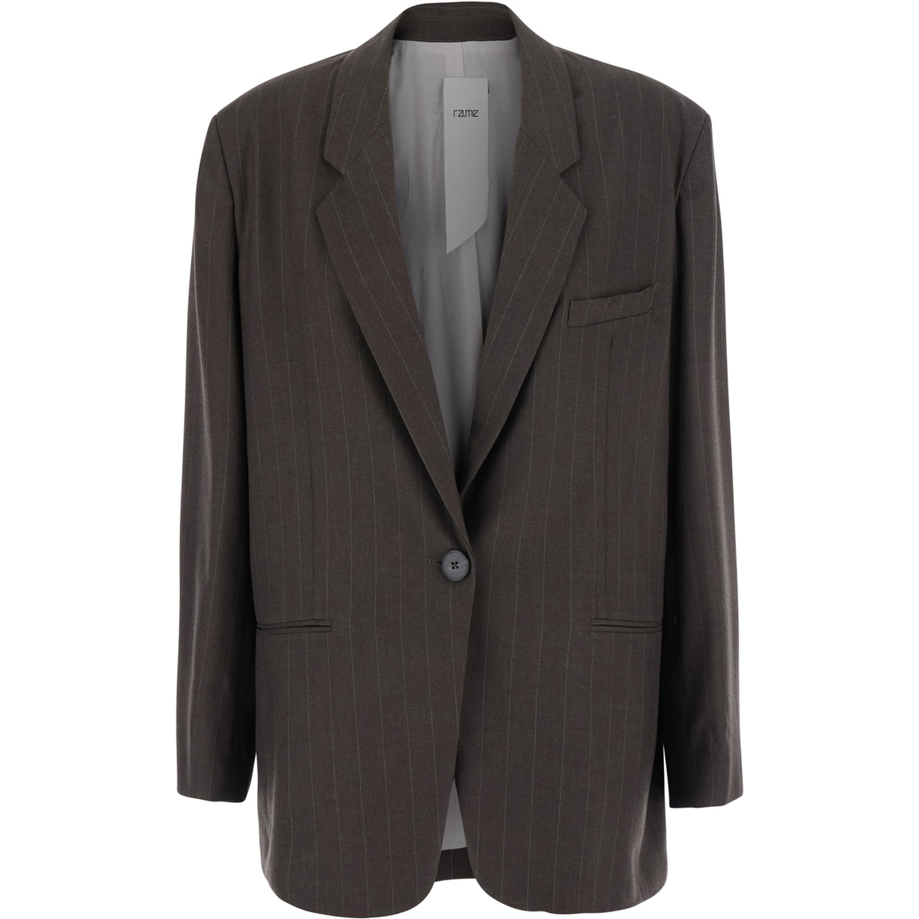Brown Single-breasted Jacket with Notched revers and All-over Pinstripe Motif in Fabric for Women
