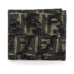 Brown and Tobacco Leather Bi-Fold Wallet with Fendi Roma Lettering for Men