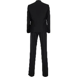 Black Double-Breasted Suit with Peak Lapels in Wool and Silk for Men