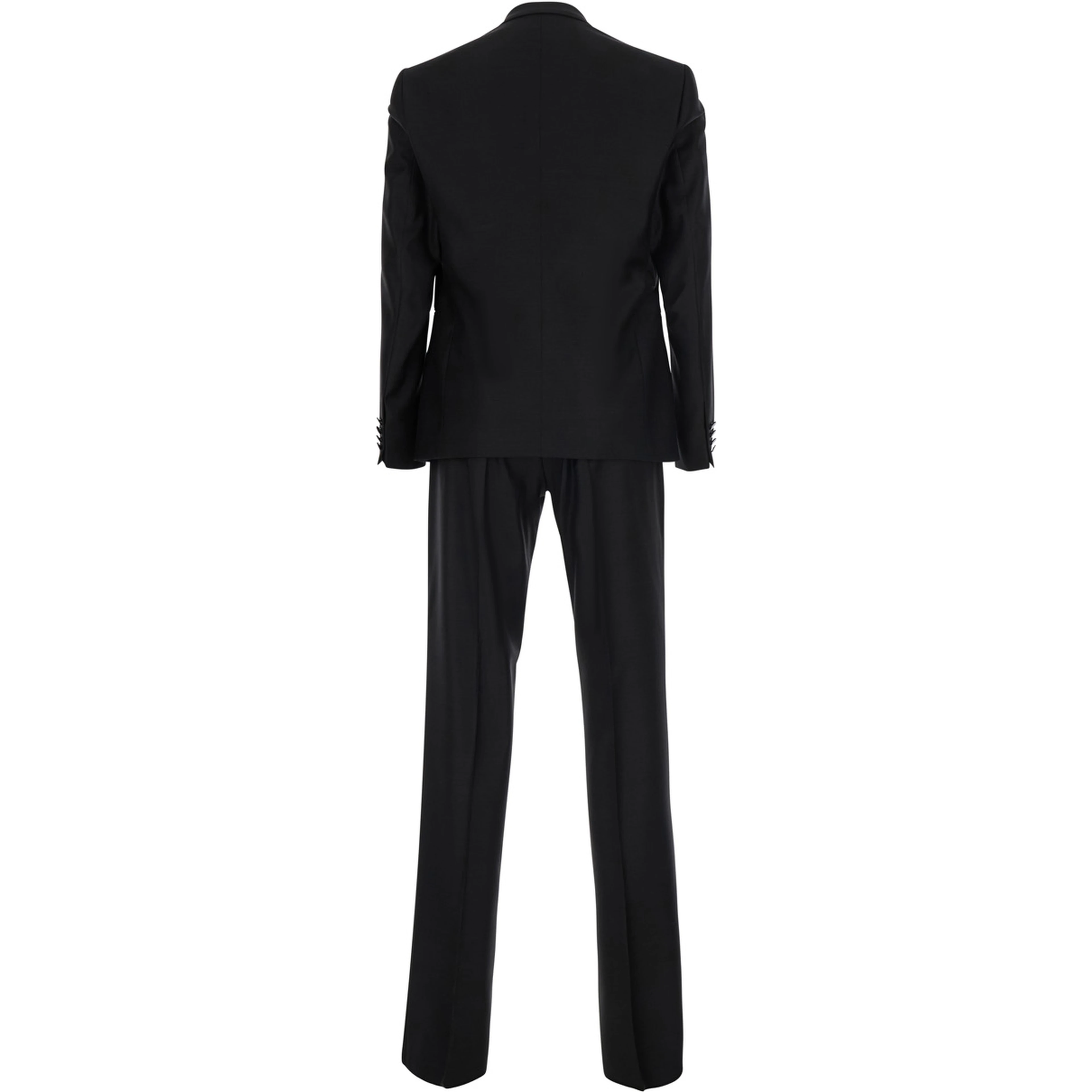 Black Double-Breasted Suit with Peak Lapels in Wool and Silk for Men