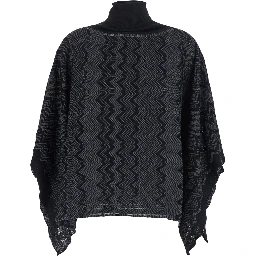 Poncho with High Collar and Poncho Sleeves in Black Tech Fabric for Women