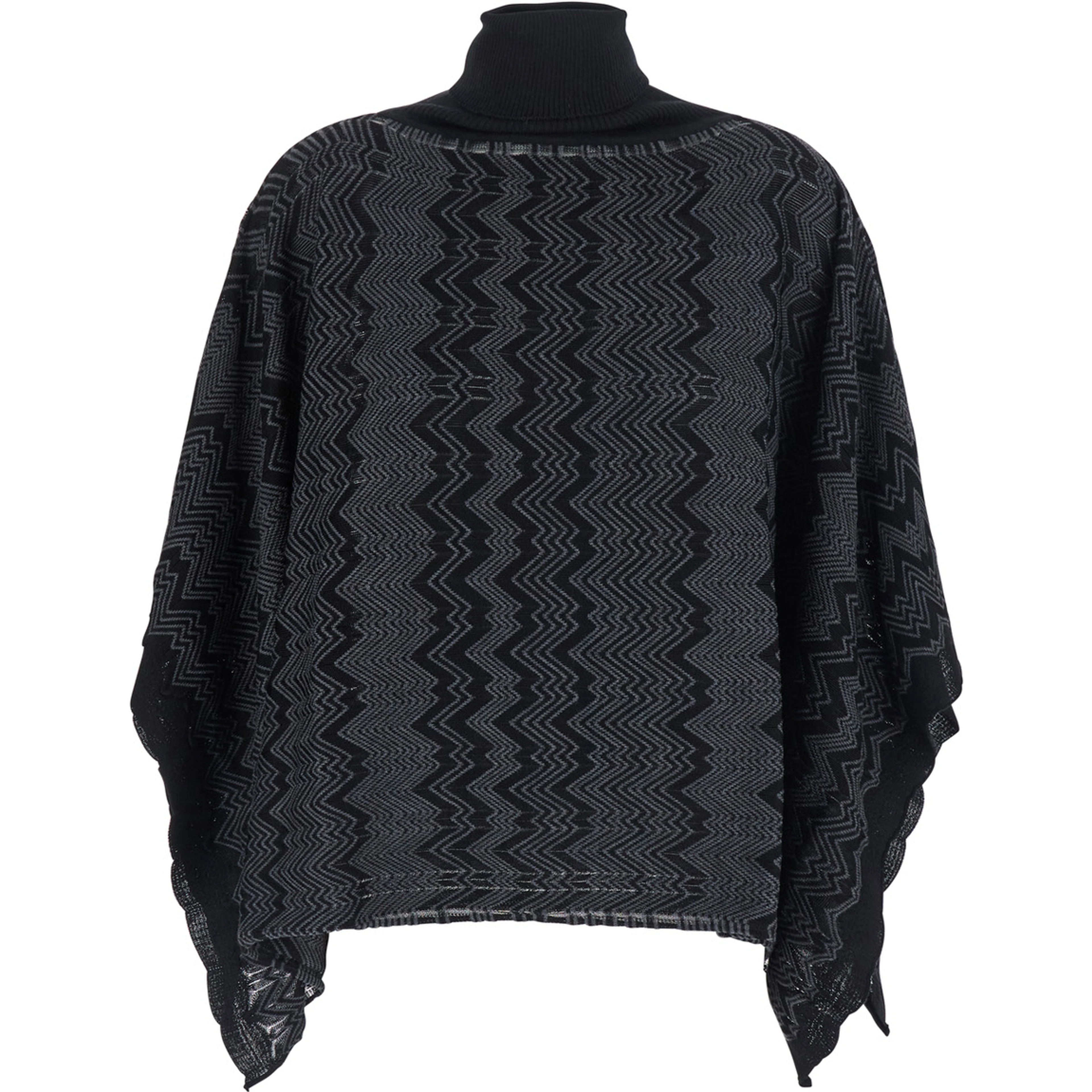 Poncho with High Collar and Poncho Sleeves in Black Tech Fabric for Women