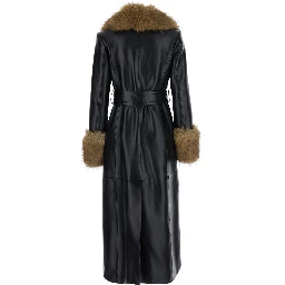 Star coat in faux leather with collar and long sleeves in black for women